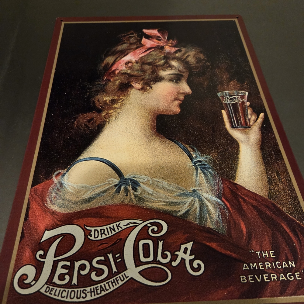 Vintage Art Print with Red and Blue Accents